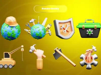 Labour Day 3d Illustration Icon Pack 3D model purchase