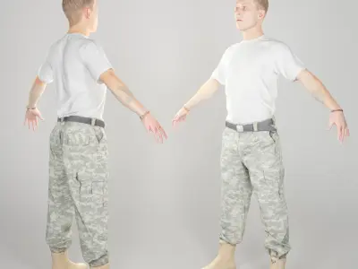 Young American soldier in A-pose 141 Low-poly 3D model