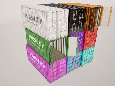 20 Foot Shipping Container Variations Low-poly 3D model