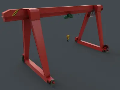 PBR Single Girder Gantry Crane V1 - RED Low-poly 3D model