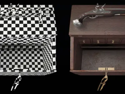 old gun with desk 3D model