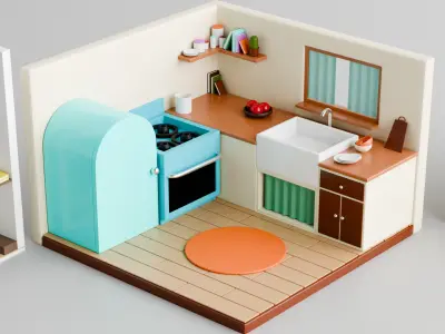 Modern Home Interior 3D Model Pack Free low-poly 3D model
