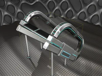 Sci-Fi Stairs - 12 - Silver Blue Neon Light Version Low-poly 3D model