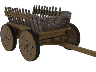 Wooden Wagon Low-poly 3D model