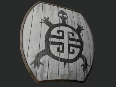 Slavic hybrid shield-painted white with turtle symbol Low-poly 3D model