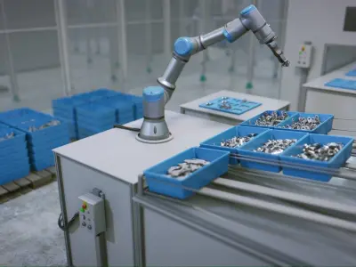 Industrial Robot Scene with Baskets Animated Low-poly 3D model