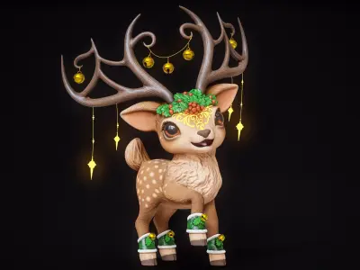 Cartoon Christmas Deer Rigged PBR 3D model
