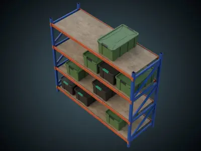 Shelf And Storage Box 1B Low-poly 3D model