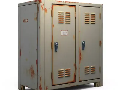 Weathered Industrial Metal Storage Locker Low-poly 3D model