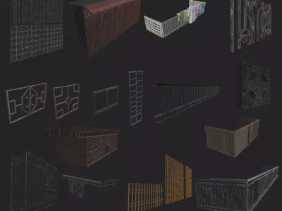 Grills and fences Low-poly 3D model