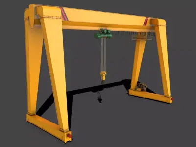PBR Single Girder Gantry Crane V2 - Yellow Low-poly 3D model