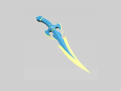 Medieval Dagger 10 Cartoon Blue - Fantasy Character Weapon Low-poly 3D model