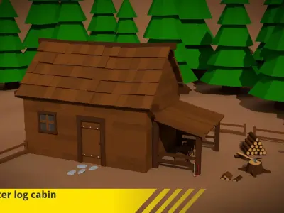 Woodcutter log cabin Low-poly 3D model