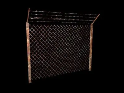 Fence with barbed wire Low-poly 3D model