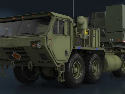 US Army Typhon Battery Operation Center with Antennas Up and Truck M983  purchase 3D model