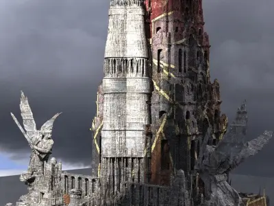 Red Dragon Angel Portal Tower 2 Kit bash 3D model