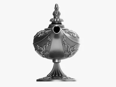 Aladdin magic lamp silver decorated  3D model