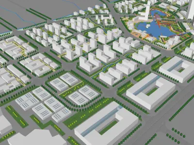 Urban highrise building building ancillary building commercial 3D model V2