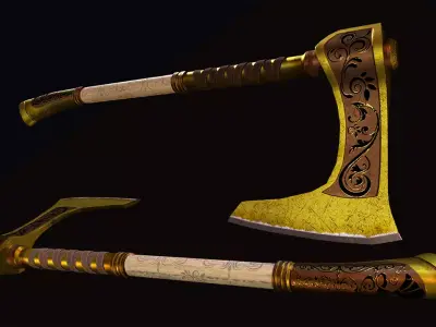 Battle Axe Gold Low-poly 3D model