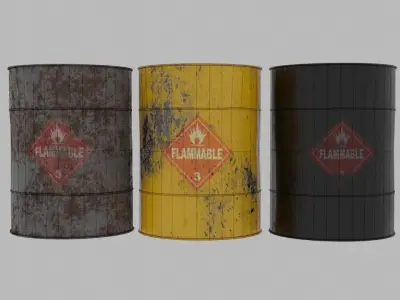 Used metal oil barrels Free low-poly 3D model