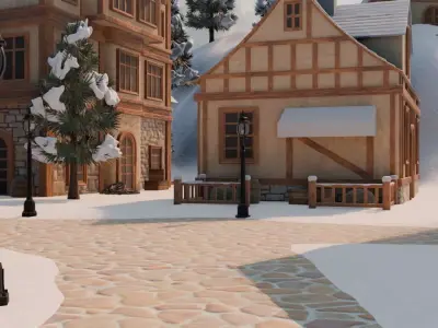 Winter Village In Mountains 3D model