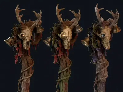 Krampus Skull Staff Low-poly 3D model