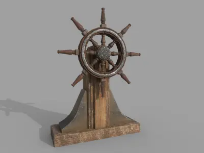 Steering wheel for a sea ship and a bell Wheel 3D model Low-poly 3D model get