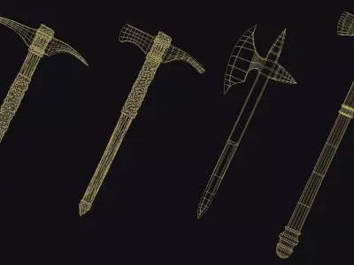 Fantasy Axes RPG Alpenstock Hammer-Axe Battle-axe Viking Low-poly 3D model