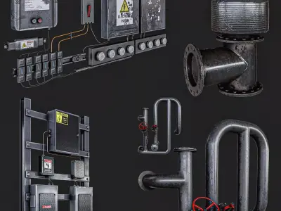 Electricity Equipment and Pipes Pack  Low-poly 3D model