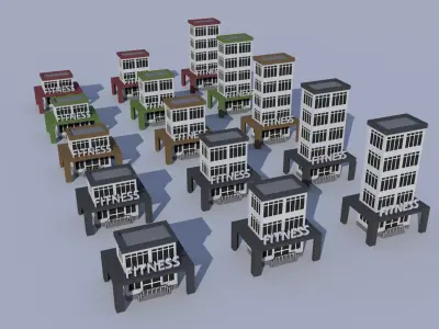 Cartoon Building Low Poly Building Commercial Fitness Low-poly 3D model