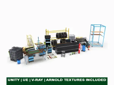 Workshop Tools Pack All PBR Unity UE Textures model Low-poly 3D model