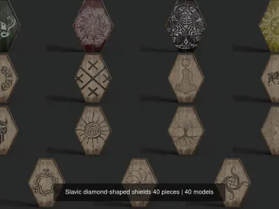 Slavic diamond-shaped shields 40 pieces 3D Model Pack