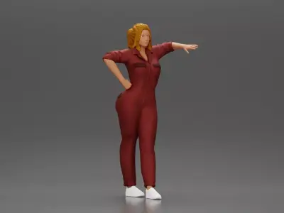 woman in jumpsuit leaning pointing forward ready for action 3D print model