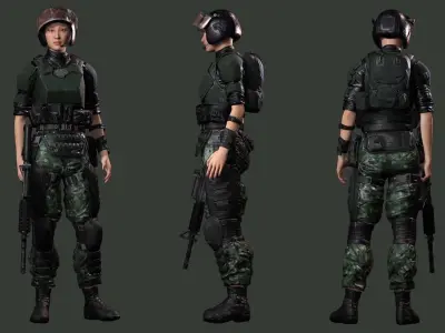 Noi - Asian Strength in Military Attire Low-poly 3D model