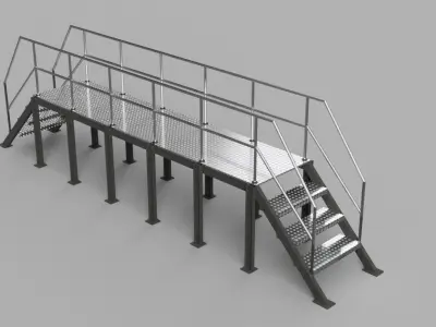 Industrial Elevated Walkway with Stairs 3D print model