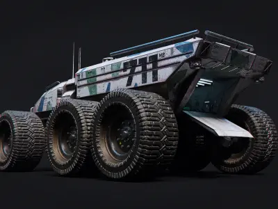 Technical Vehicle White Unreal Engine Rigged UE4 8K Textures Low-poly 3D model