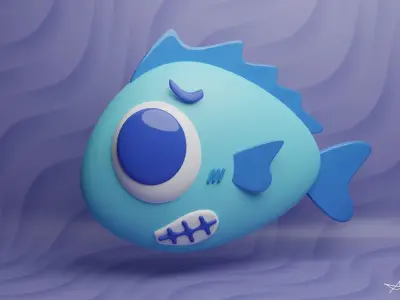 3 Cute Creatures ONIGIRI  FISH  WORM Low-poly 3D model