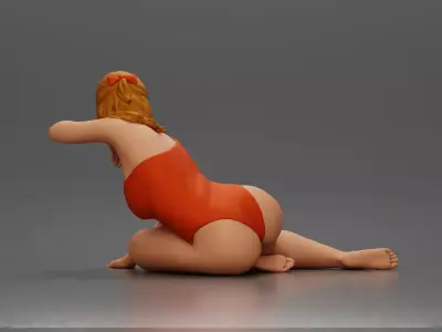 attractive woman in red swimsuit resting calmly on the beach 3D print model