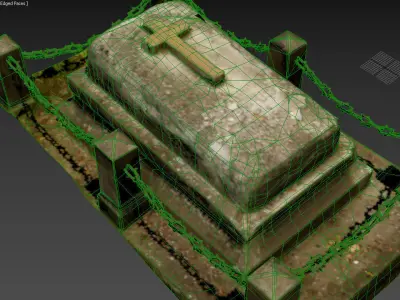 Scanned photorealistic old grave with chains Low-poly 3D model