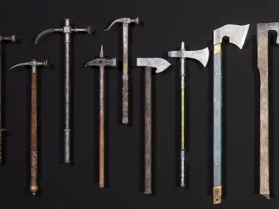 Medieval Weapon - Axes and Hammers Low-poly 3D model