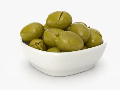 Ceramic Bowl of Cracked Green Olives 3D model