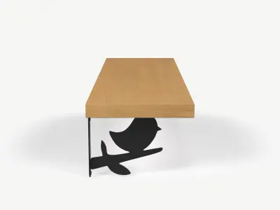 Wooden Wall Shelf with Bird Decoration 3D model