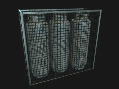 Low Poly PBR 48kg Gas Bottle with Storage Cage Low-poly 3D model