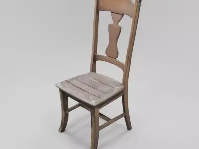 Vintage Rustic Wooden Chair - 3D Model for Interior Design 3D model