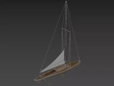 Vintage Wooden Sailing Yacht with Gaff Rig 3D model 3D model