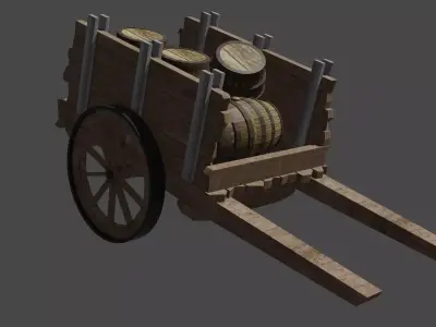 wooden cart with barrels Low-poly 3D model Free low-poly 3D model