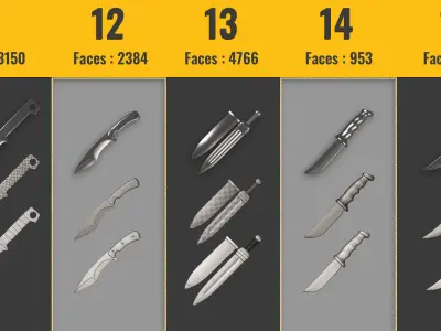 25 Sword and Knife base mesh - Game Ready - Low-poly 3D model
