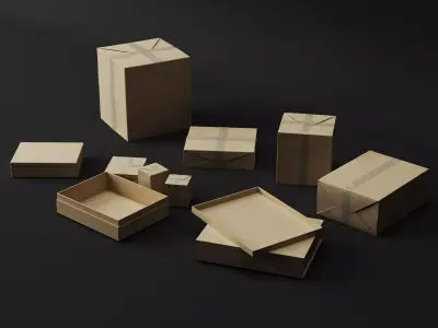 Cardboard Shipping Box Delivery Package Post Collection Low-poly 3D model