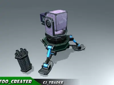 Lowpoly Sci-Fi Turret - Modular Turret Machine Gun 3D model Low-poly 3D model