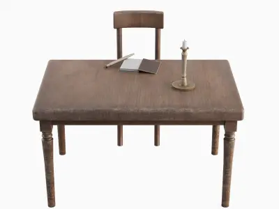 Old Table Set 01 Low-poly 3D model